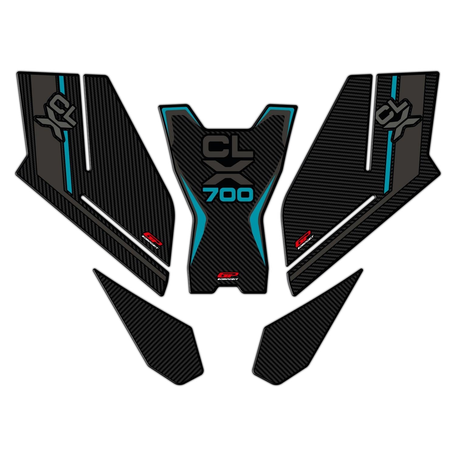GP Kompozit CF Moto 700 CL-X 2022-2026 Uyumlu Tank Pad Seti Turkuaz