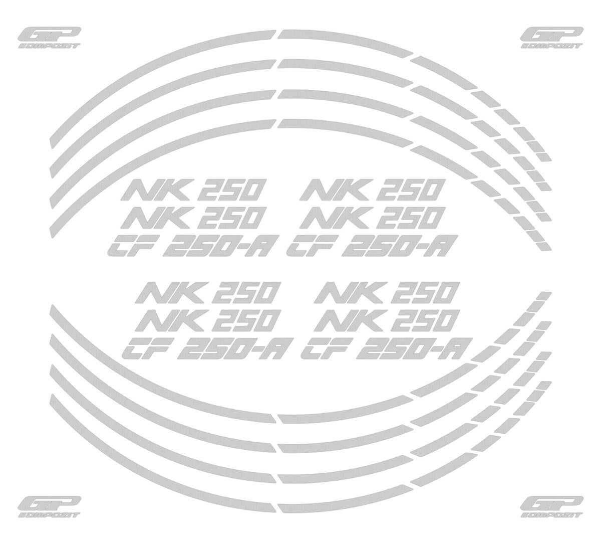 GP Kompozit CF Moto 250 NK 2018-2024 Uyumlu Jant Şeridi Reflektif Gri