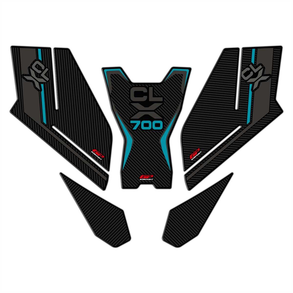 GP Kompozit CF Moto 700 CL-X 2022-2024 Uyumlu Tank Pad Seti Turkuaz