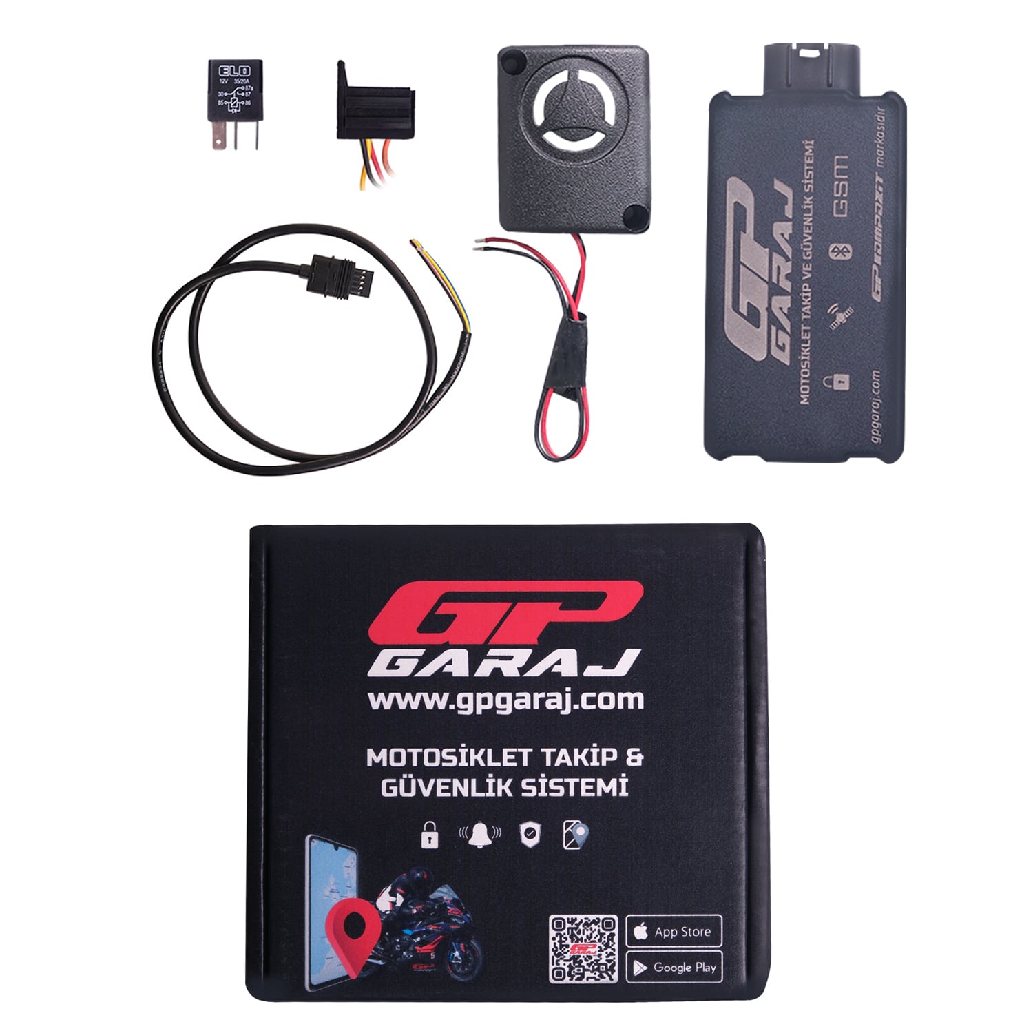 GP Garaj TKP001 Motosiklet Takip Ve Güvenlik Sistemi + Siren Alarm Modülü + Blokaj Sistemi + 1 Yıllık Lisans