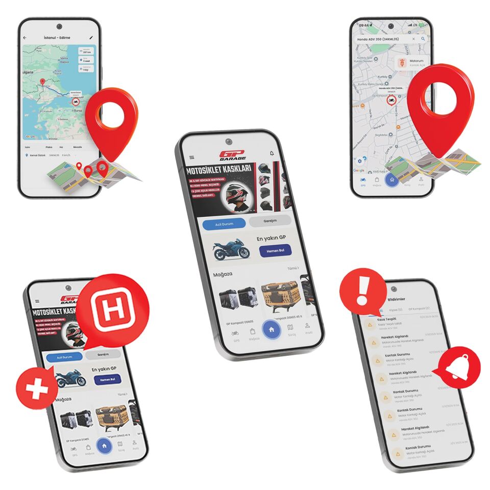 GP Garaj TKP001 Motosiklet Takip Ve Güvenlik Sistemi + Siren Alarm Modülü + Blokaj Sistemi + 1 Yıllık Lisans