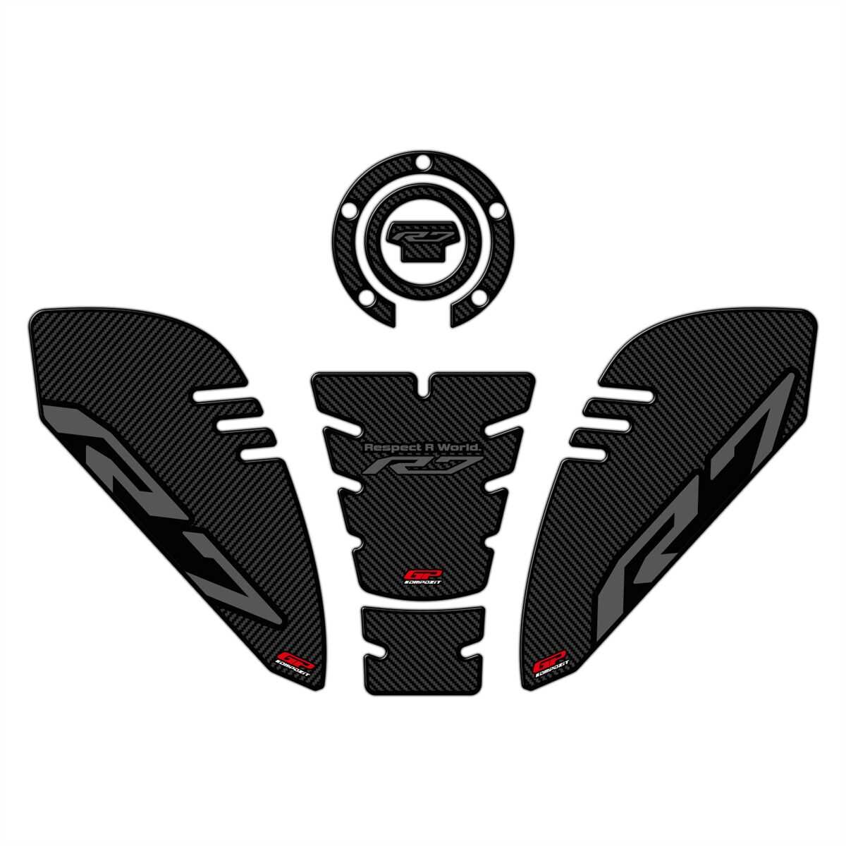 GP Kompozit Yamaha R7 2021–2024 Uyumlu Tank Pad Seti Karbon