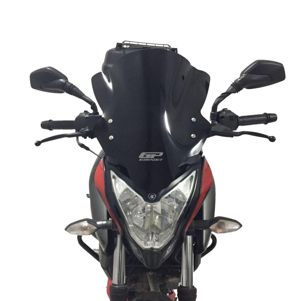 GP Kompozit Bajaj Pulsar NS 200 2011-2024 Uyumlu Ön Tur Camı Siyah 40 cm
