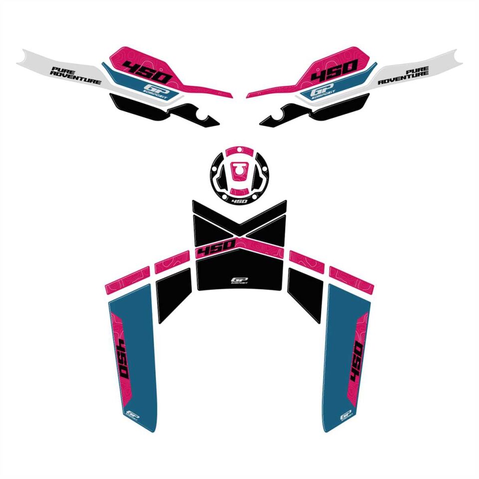 GP Kompozit CF Moto 450 MT 2024 Uyumlu Tank Pad Seti Mavi
