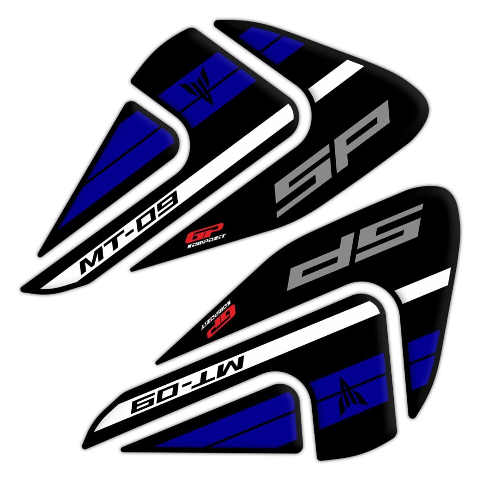 GP Kompozit Yamaha MT-09 SP 2021-2023 Uyumlu Tank Pad Seti Siyah-Mavi
