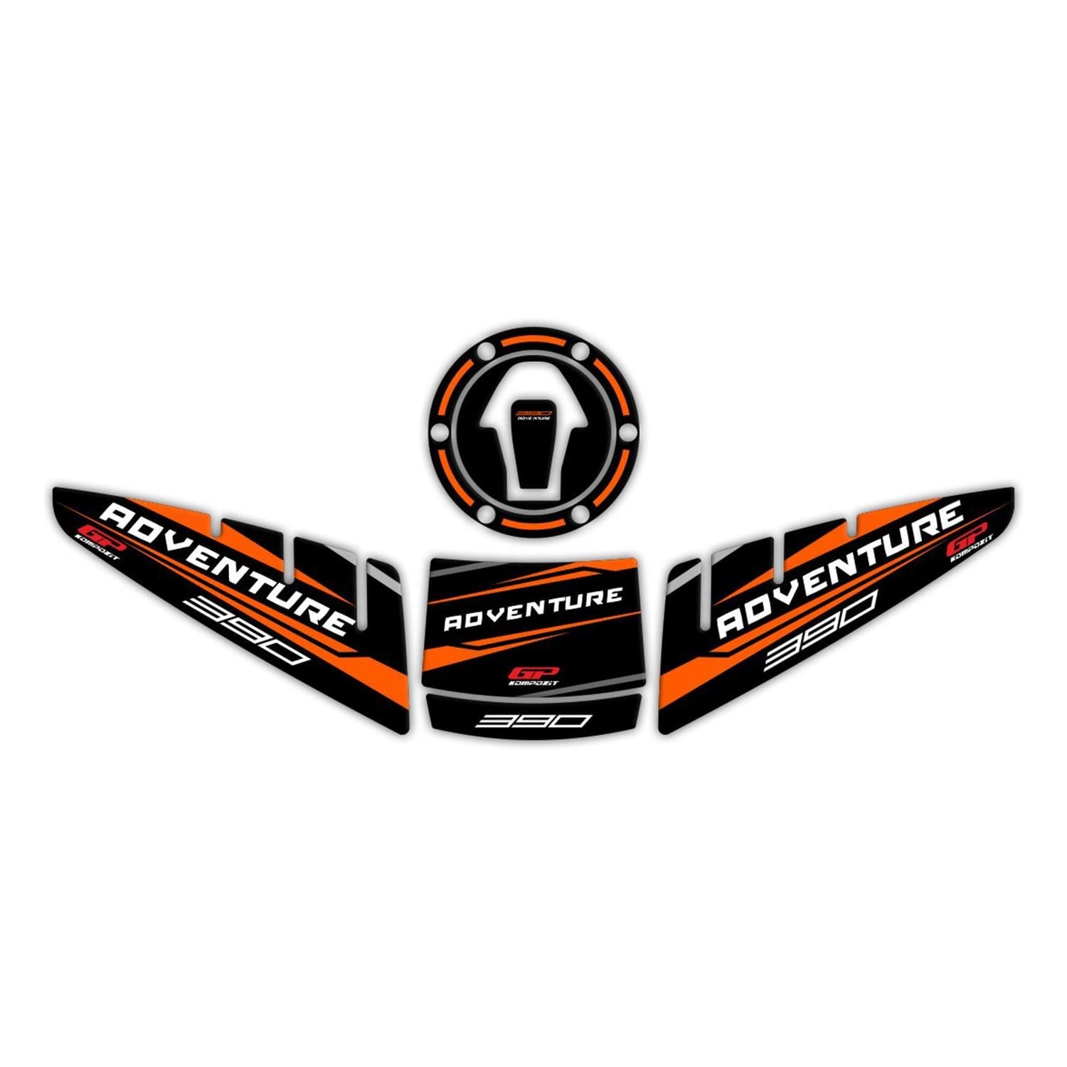 GP Kompozit KTM 390 Adventure 2020-2024 Uyumlu Tank Pad Seti Siyah-Turuncu