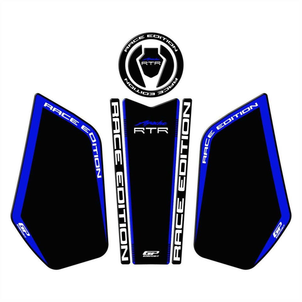 GP Kompozit TVS Apache RTR 200 2024 Uyumlu Tank Pad Seti Siyah - Mavi