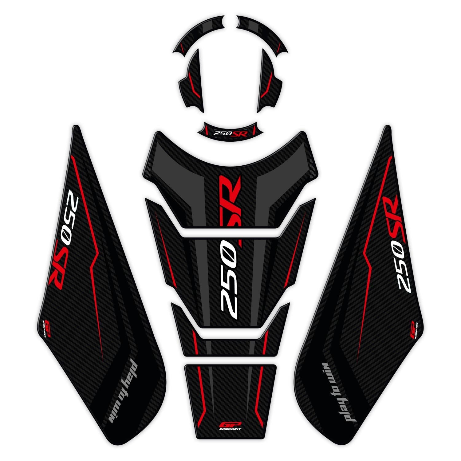 GP Kompozit CF Moto 250 SR 2020-2025 Uyumlu Tank Pad Seti Siyah - Kırmızı