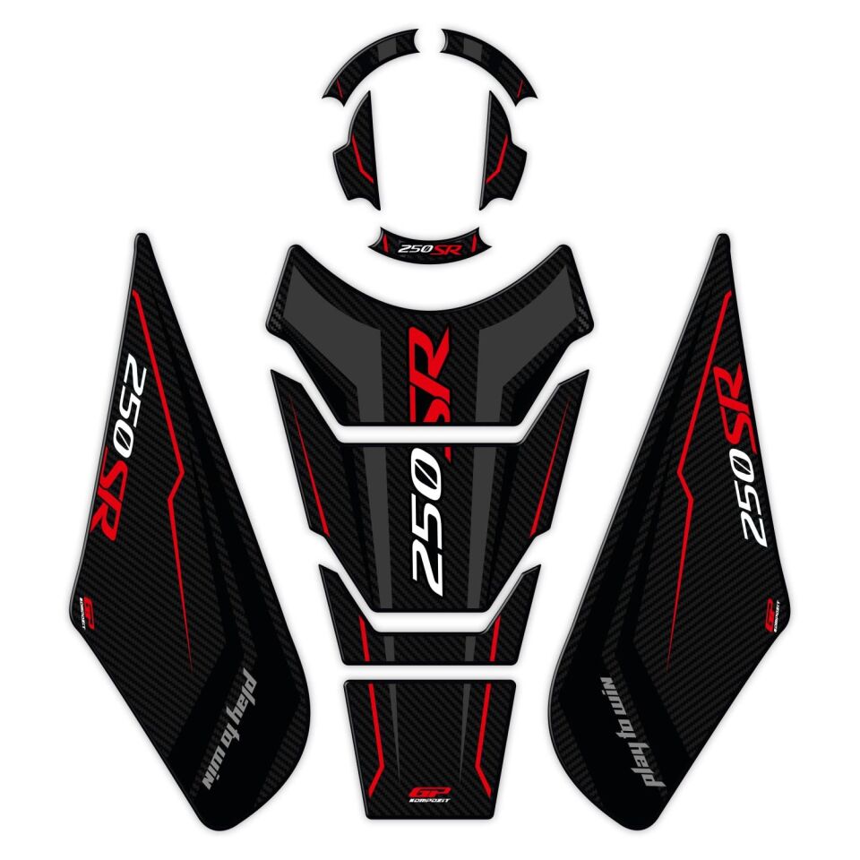 GP Kompozit CF Moto 250 SR 2020-2025 Uyumlu Tank Pad Seti Siyah - Kırmızı