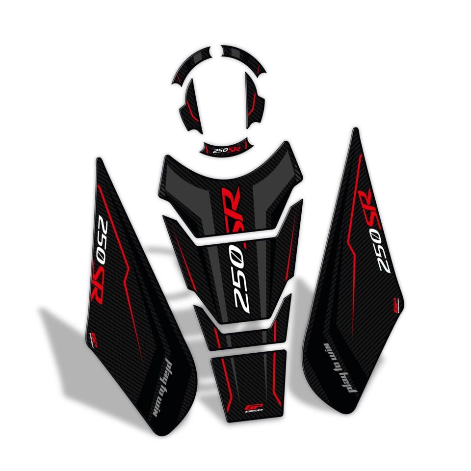GP Kompozit CF Moto 250 SR 2020-2025 Uyumlu Tank Pad Seti Siyah - Kırmızı