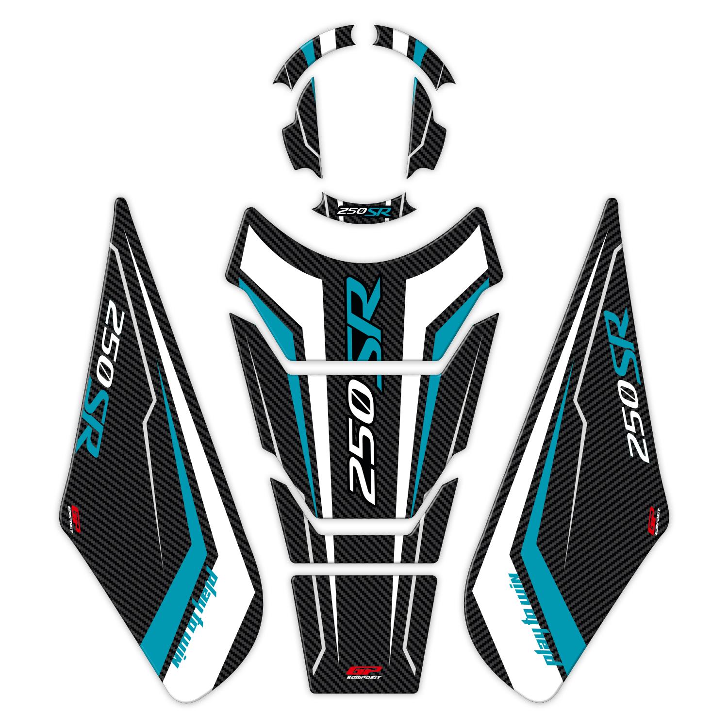GP Kompozit CF Moto 250 SR 2020-2025 Uyumlu Tank Pad Seti Turkuaz