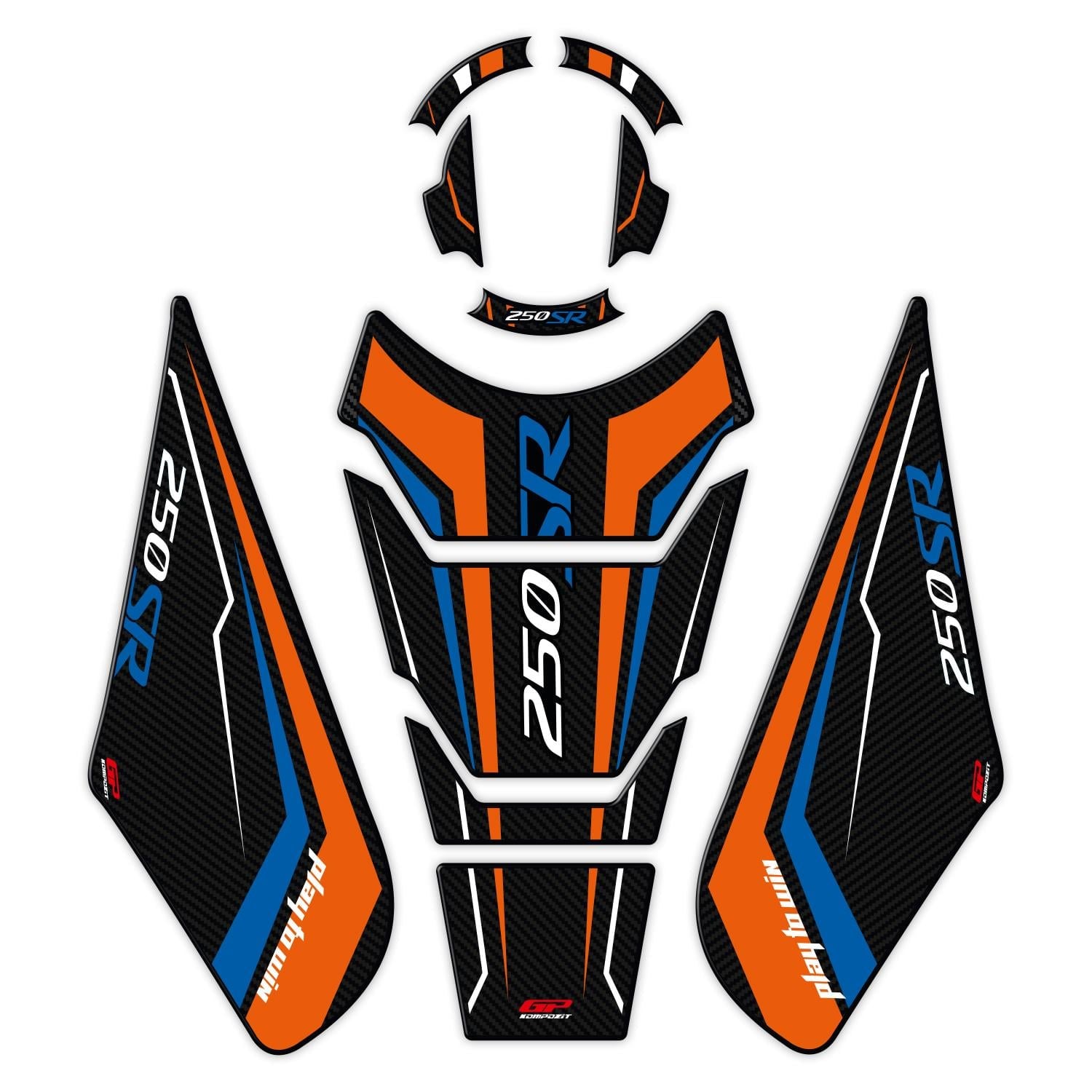 GP Kompozit CF Moto 250 SR 2020-2025 Uyumlu Tank Pad Seti Turuncu - Mavi
