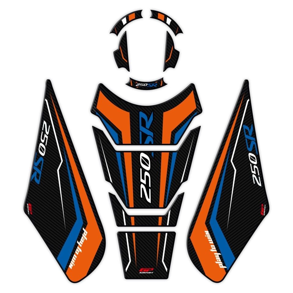 GP Kompozit CF Moto 250 SR 2020-2025 Uyumlu Tank Pad Seti Turuncu - Mavi