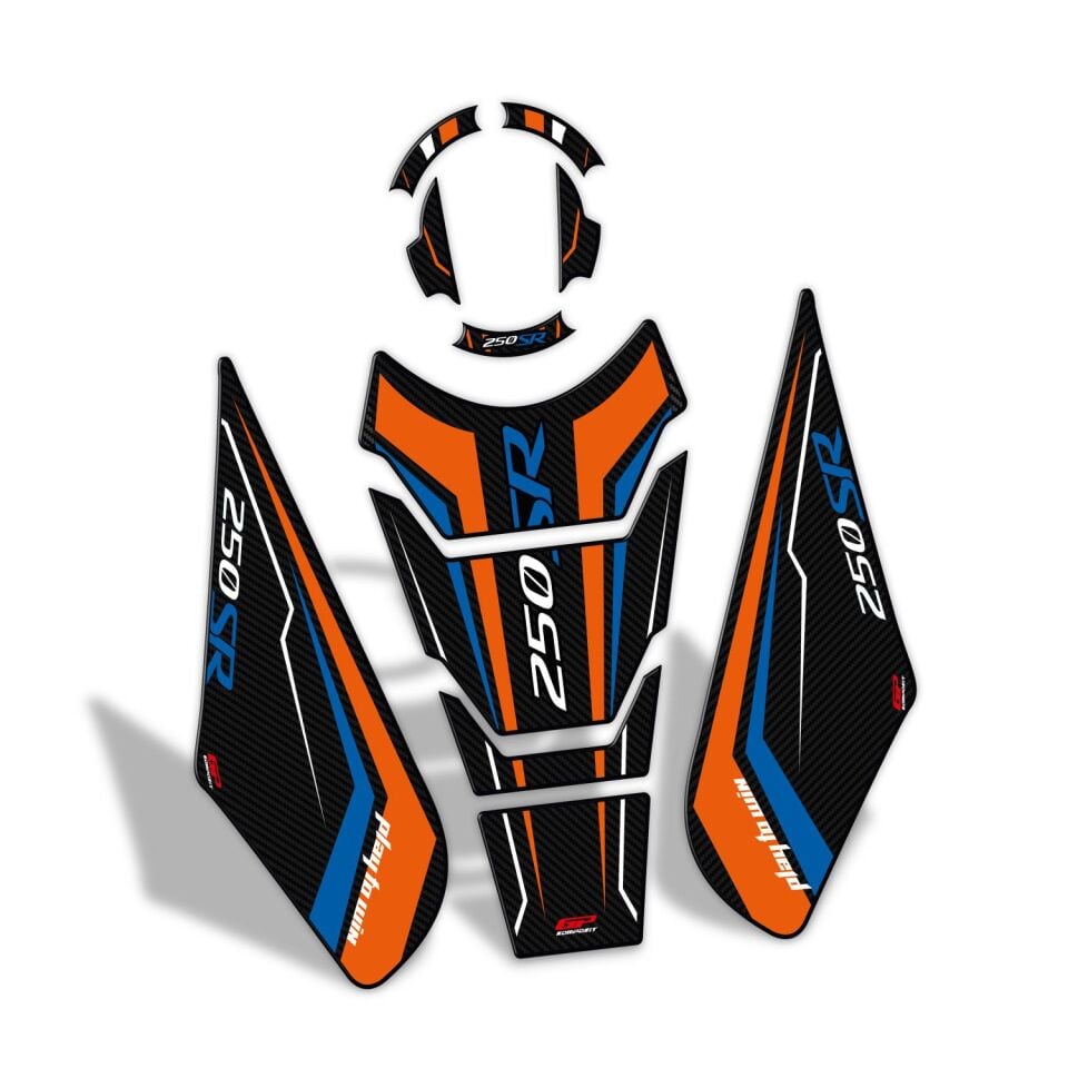 GP Kompozit CF Moto 250 SR 2020-2025 Uyumlu Tank Pad Seti Turuncu - Mavi